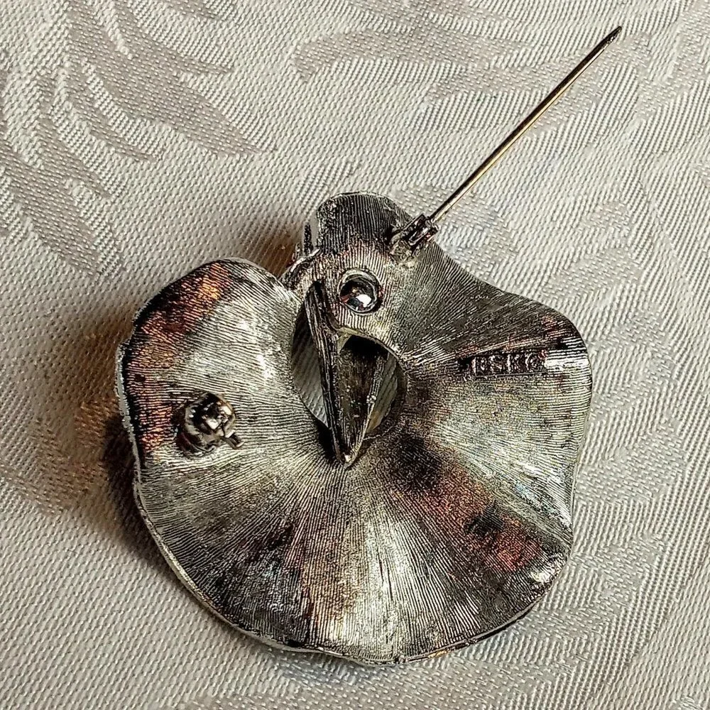 Vintage BSK Brushed Silver Crystal Ruffle Brooch